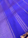 Coral Pink Kanchipuram Silk Cotton Saree with Royal Blue Contrast Pallu | Pure Handloom Kanjivaram Saree with Gold Zari Border | Traditional Wedding Saree