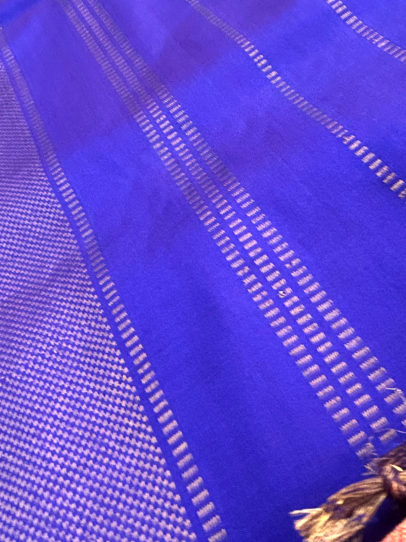 Coral Pink Kanchipuram Silk Cotton Saree with Royal Blue Contrast Pallu | Pure Handloom Kanjivaram Saree with Gold Zari Border | Traditional Wedding Saree