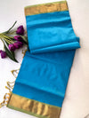 Turquoise Blue Kanchipuram Silk Cotton Saree with Mustard Yellow Zari Pallu | Pure Handloom Kanjivaram Saree with Gold Border | Traditional Festive Saree