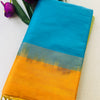 Turquoise Blue Kanchipuram Silk Cotton Saree with Mustard Yellow Zari Pallu | Pure Handloom Kanjivaram Saree with Gold Border | Traditional Festive Saree