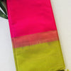 Rani Pink Kanchipuram Silk Cotton Saree with Gold Zari Border | Pure Handloom Kanjivaram Saree with Contrast Lime Green Pallu | Traditional Wedding Saree