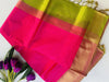Rani Pink Kanchipuram Silk Cotton Saree with Gold Zari Border | Pure Handloom Kanjivaram Saree with Contrast Lime Green Pallu | Traditional Wedding Saree