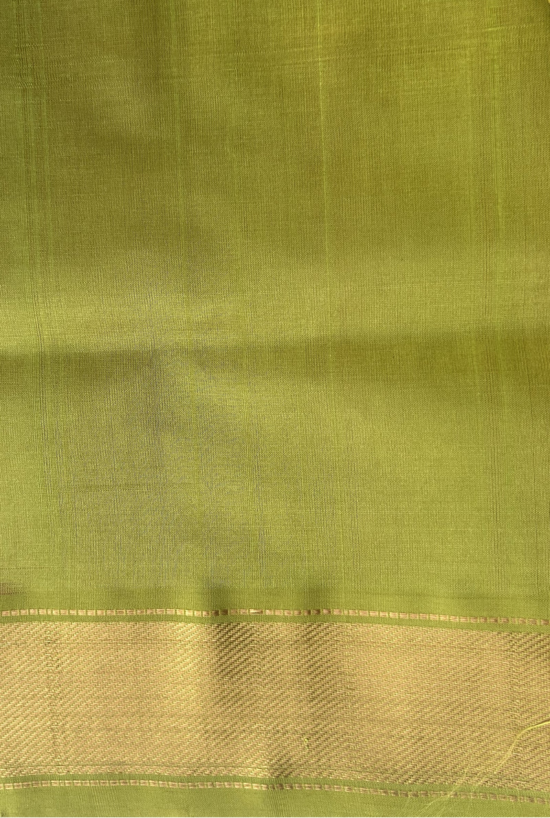 Rani Pink Kanchipuram Silk Cotton Saree with Gold Zari Border | Pure Handloom Kanjivaram Saree with Contrast Lime Green Pallu | Traditional Wedding Saree