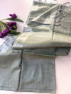 Sage Green Tissue Khadi Saree with Silver Zari Border | Shimmer Saree with Striped Pallu | Elegant Party Wear Cotton Silk Saree