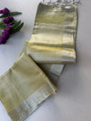 Lime Green Khadi Cotton Saree with Silver Zari Border | Saree with Striped Pallu | Pastel Green Everyday Saree