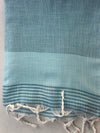Sky Blue Khadi Cotton Saree with Striped Border | Handloom Pastel Blue Saree with Shimmer Zari Edge | Office Wear Cotton Saree