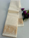 Cream Sungudi Cotton Saree with Gold Peacock Border | Kerala Kasavu Style Checked Saree with Contrast Blouse | Traditional Onam Saree