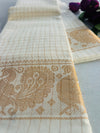Cream Sungudi Cotton Saree with Gold Peacock Border | Kerala Kasavu Style Checked Saree with Contrast Blouse | Traditional Onam Saree