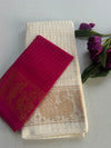 Cream Sungudi Cotton Saree with Gold Peacock Border | Kerala Kasavu Style Checked Saree with Contrast Blouse | Traditional Onam Saree