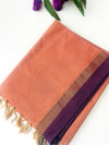Rust Orange Self-Design Pure Cotton Saree with Purple Border