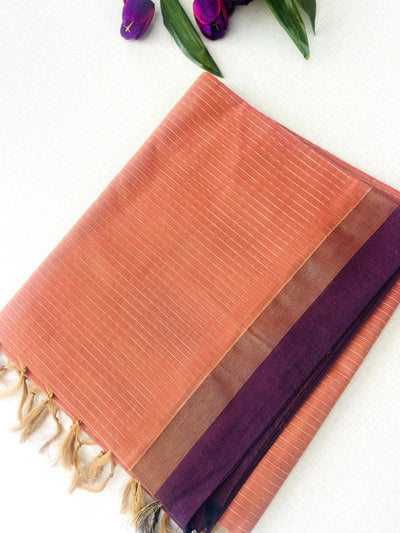 Rust Orange Self-Design Pure Cotton Saree with Purple Border