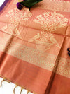 Rust Orange Self-Design Pure Cotton Saree with Purple Border