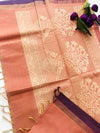 Rust Orange Self-Design Pure Cotton Saree with Purple Border