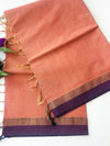 Rust Orange Self-Design Pure Cotton Saree with Purple Border