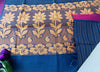 Navy Blue Self-Design Pure Cotton Saree with Pink Border and Golden Zari Pallu