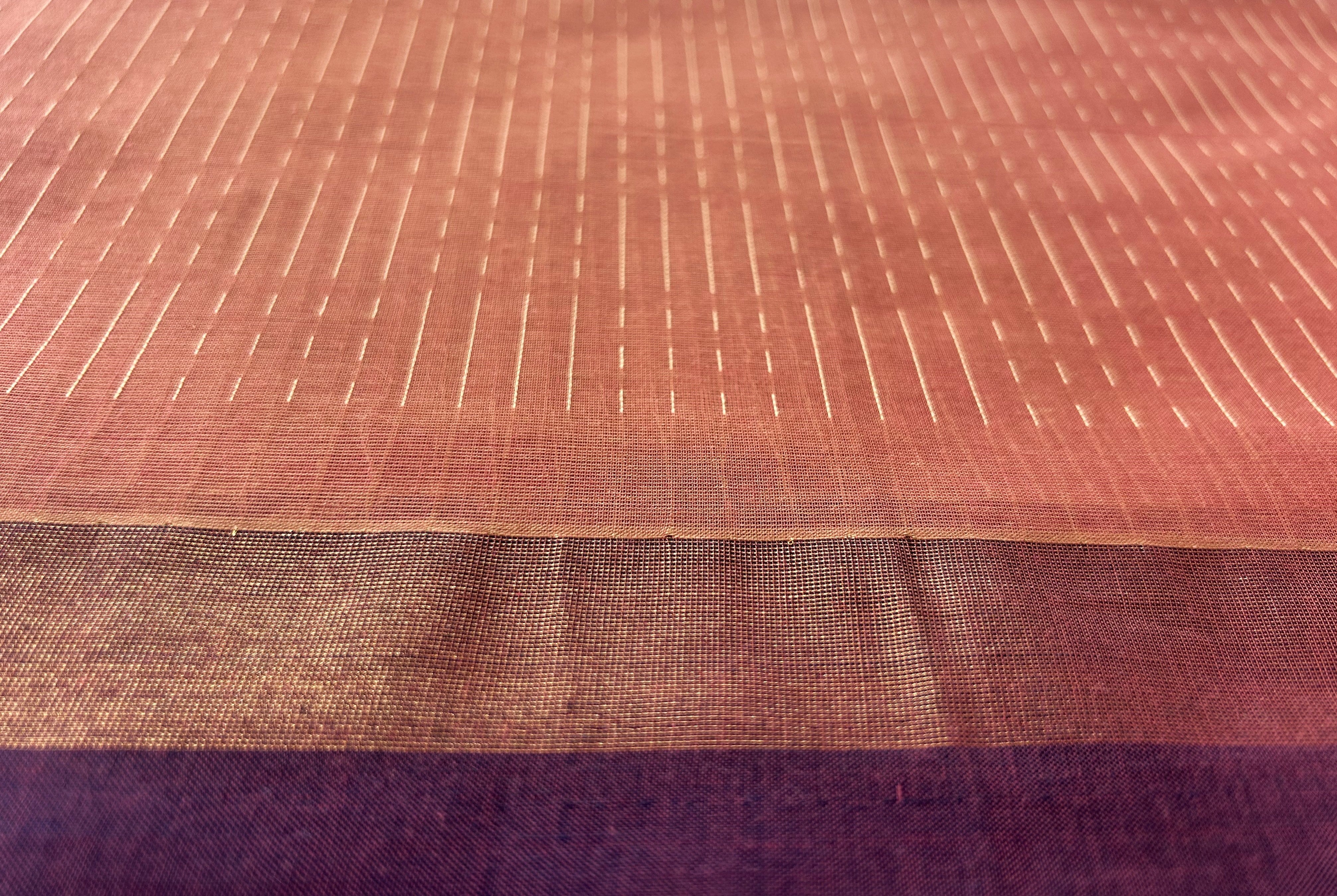 Rust Orange Self-Design Pure Cotton Saree with Purple Border