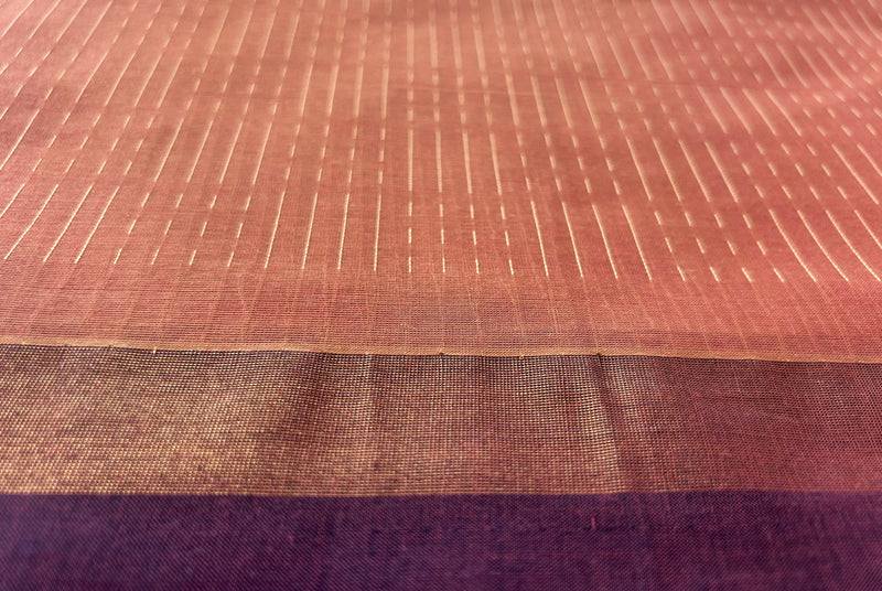 Rust Orange Self-Design Pure Cotton Saree with Purple Border