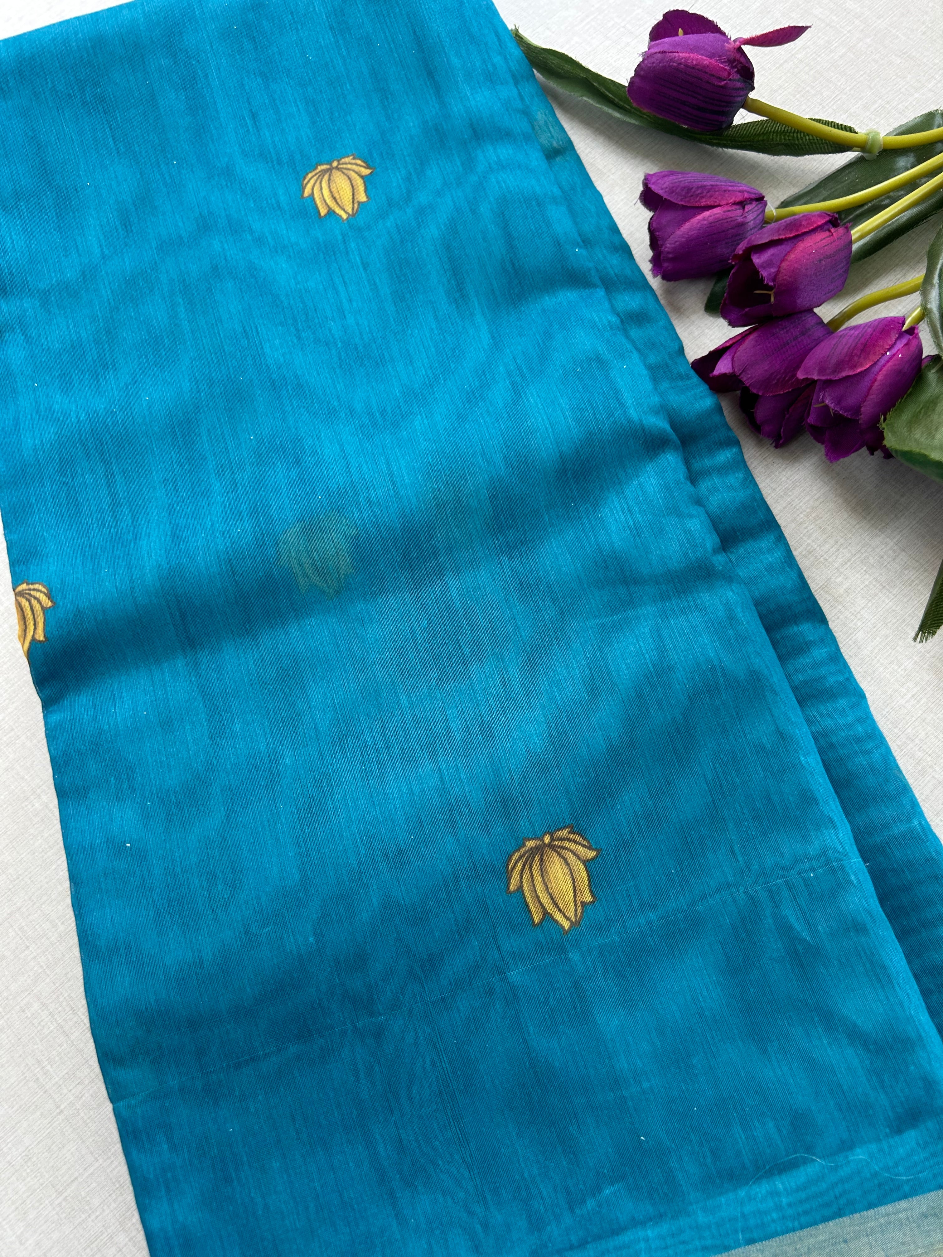 Elegant Blue Shimmer Tissue Saree with Floral Printed Pallu | KRISA COLLECTIONS