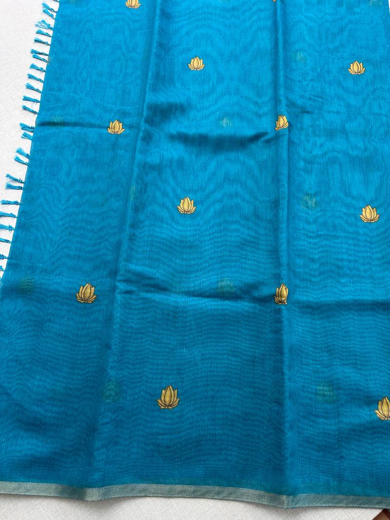 Elegant Blue Shimmer Tissue Saree with Floral Printed Pallu | KRISA COLLECTIONS