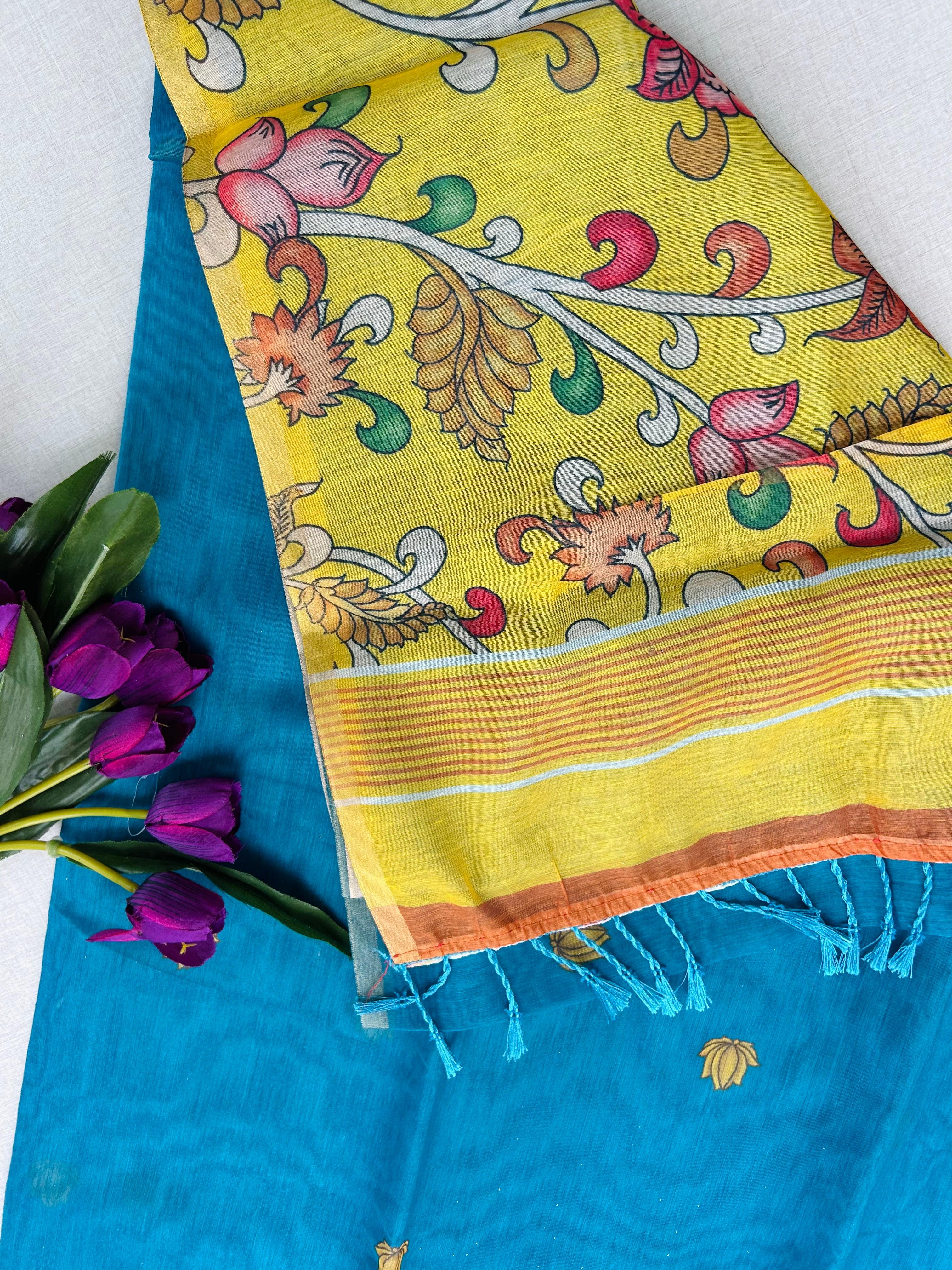 Elegant Blue Shimmer Tissue Saree with Floral Printed Pallu | KRISA COLLECTIONS