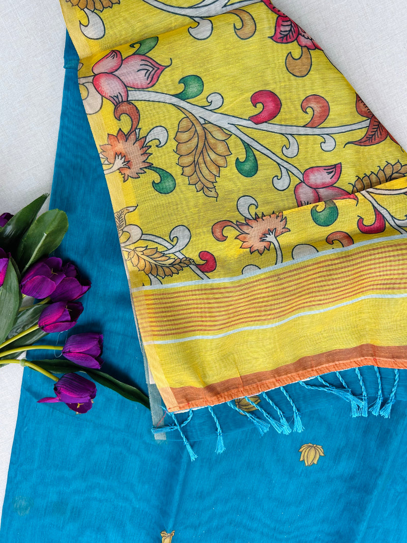 Elegant Blue Shimmer Tissue Saree with Floral Printed Pallu | KRISA COLLECTIONS