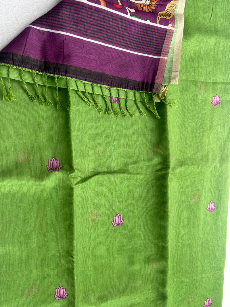 Elegant Green Shimmer Tissue Saree with Floral Printed Pallu | KRISA COLLECTIONS