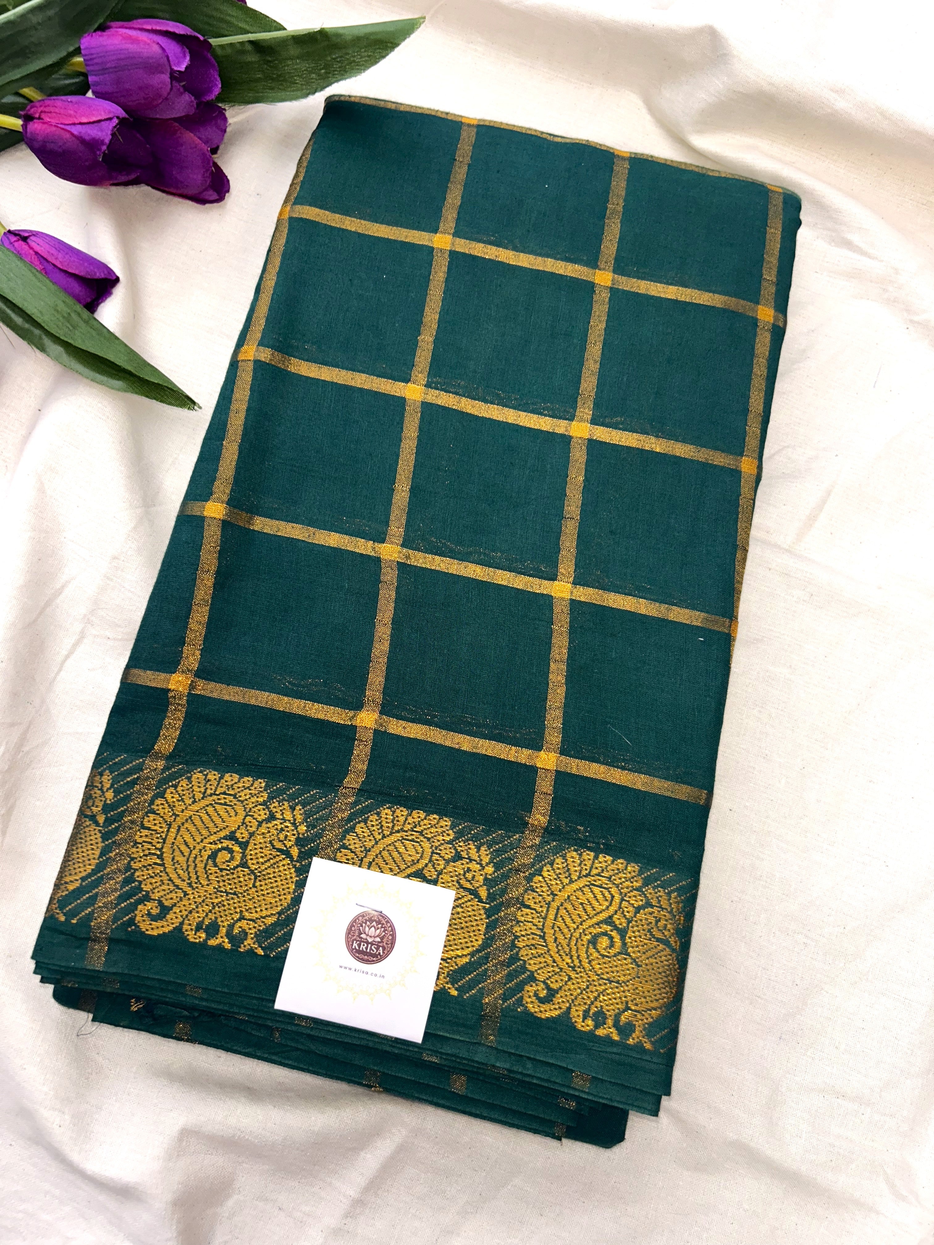 Pavithra Kattam Sungudi cotton saree with peacock border 006|premium quality| krisa