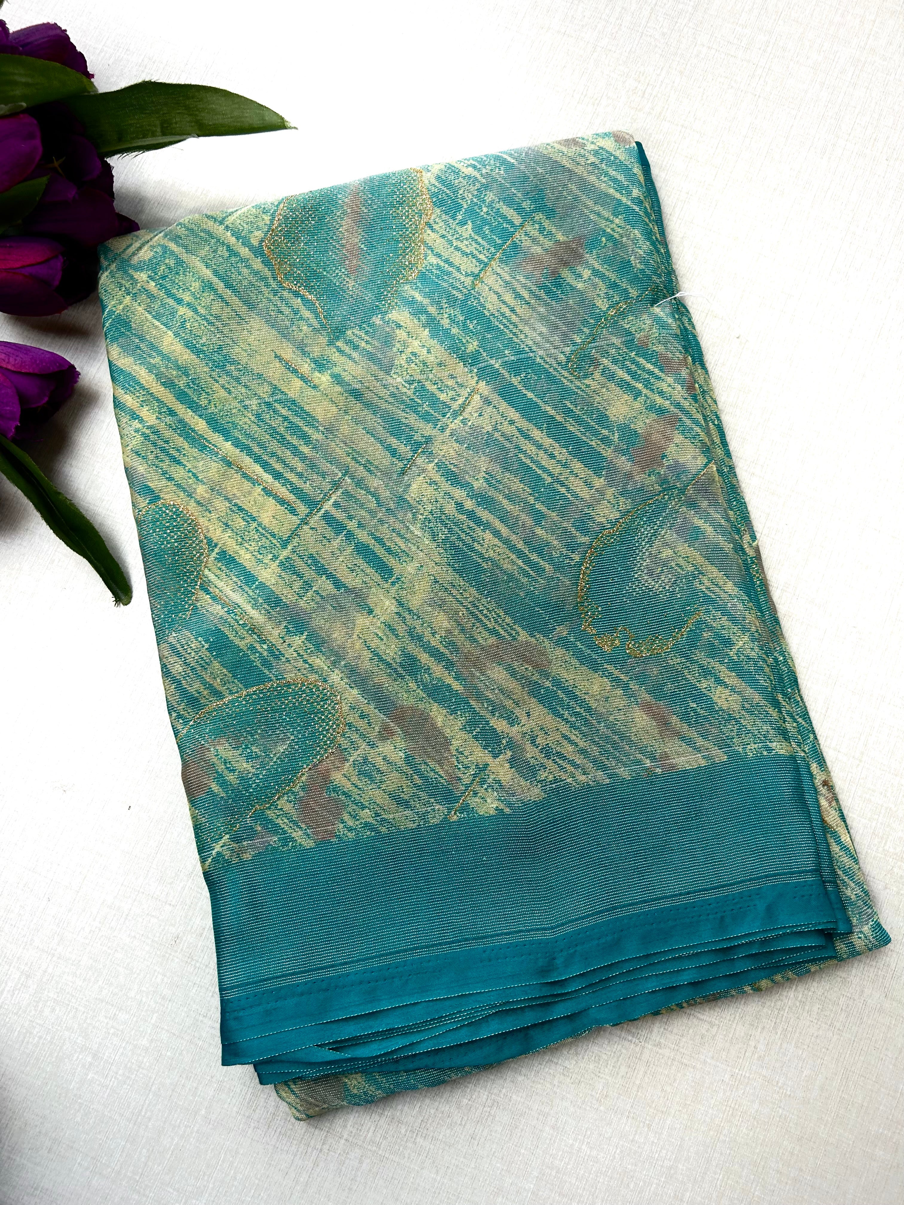 Elegant Teal Blue Shimmer Finish Georgette Saree 555|Krisa Collections  Aadi Offer!