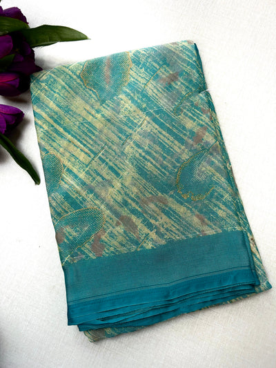 Elegant Teal Blue Shimmer Finish Georgette Saree 555|Krisa Collections  Aadi Offer!
