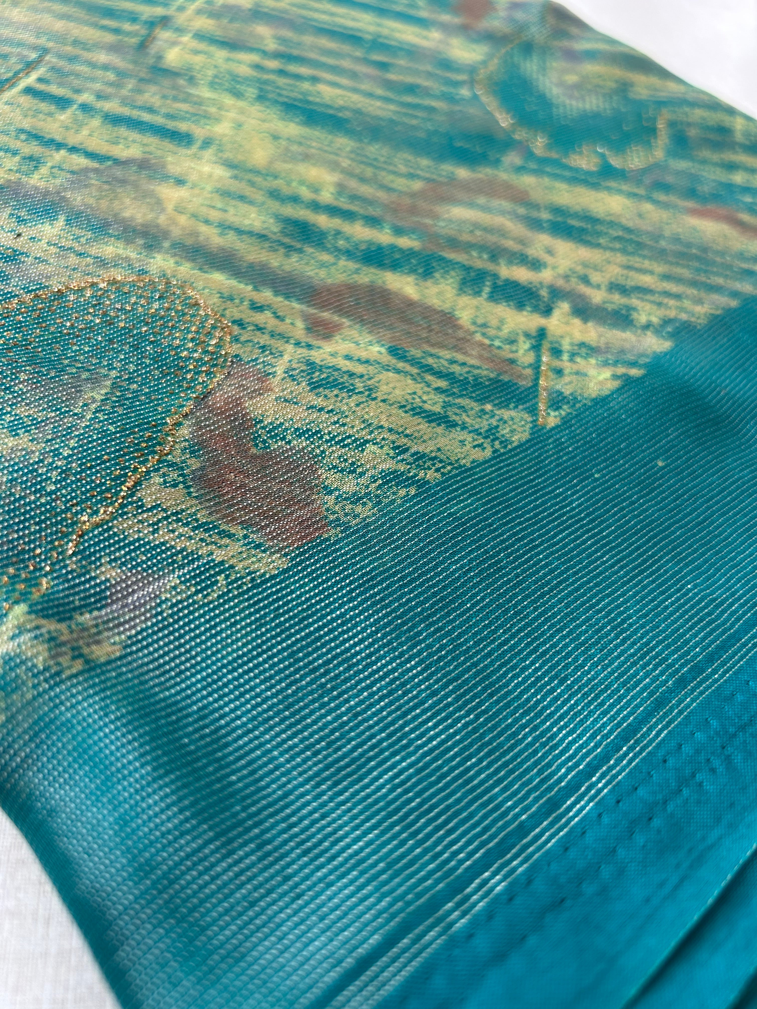 Elegant Teal Blue Shimmer Finish Georgette Saree 555|Krisa Collections  Aadi Offer!