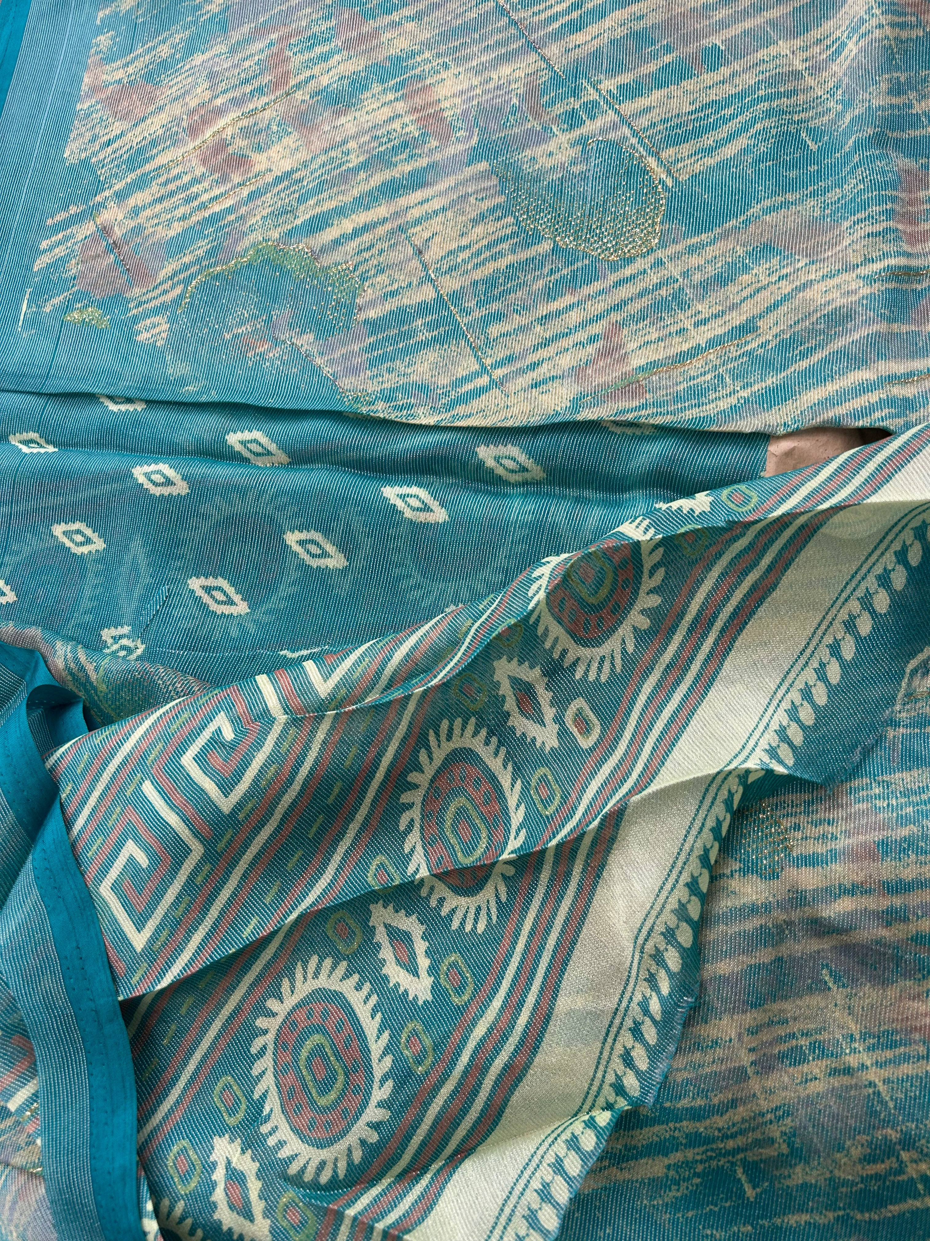 Elegant Teal Blue Shimmer Finish Georgette Saree 555|Krisa Collections  Aadi Offer!