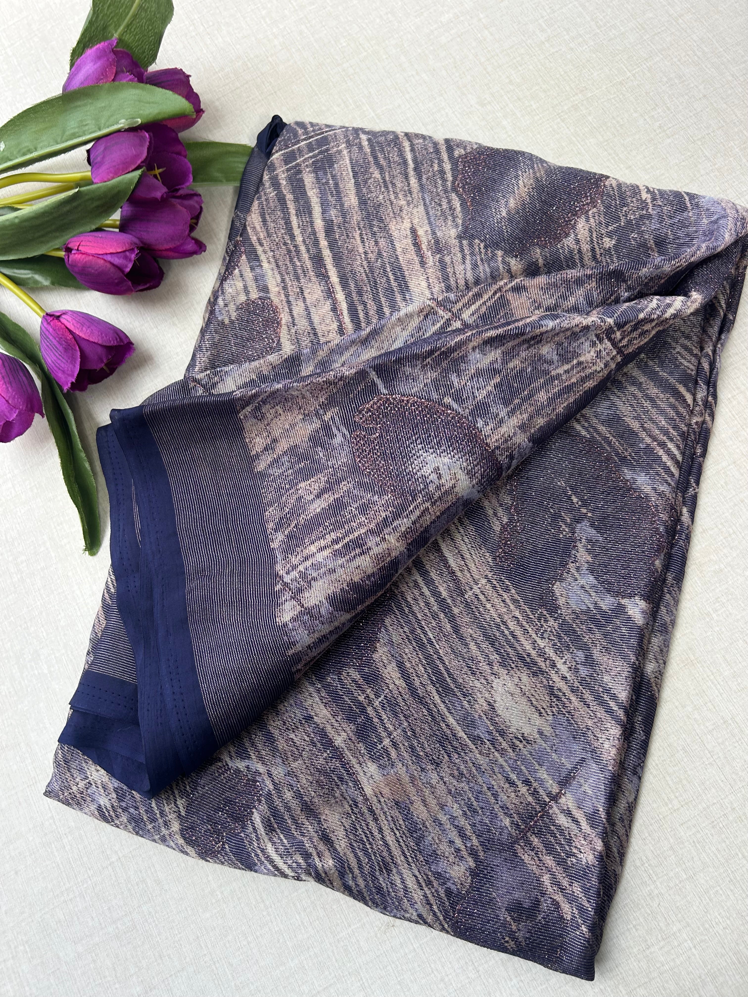 Elegant Dark Blue Shimmer Finish Georgette Saree555| KRISA COLLECTIONS Aadi Offer!