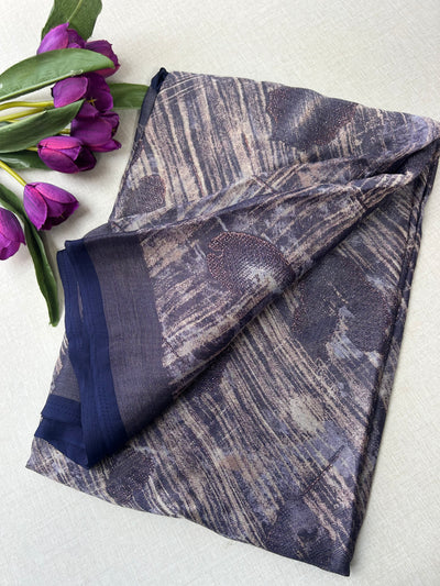 Elegant Dark Blue Shimmer Finish Georgette Saree555| KRISA COLLECTIONS Aadi Offer!