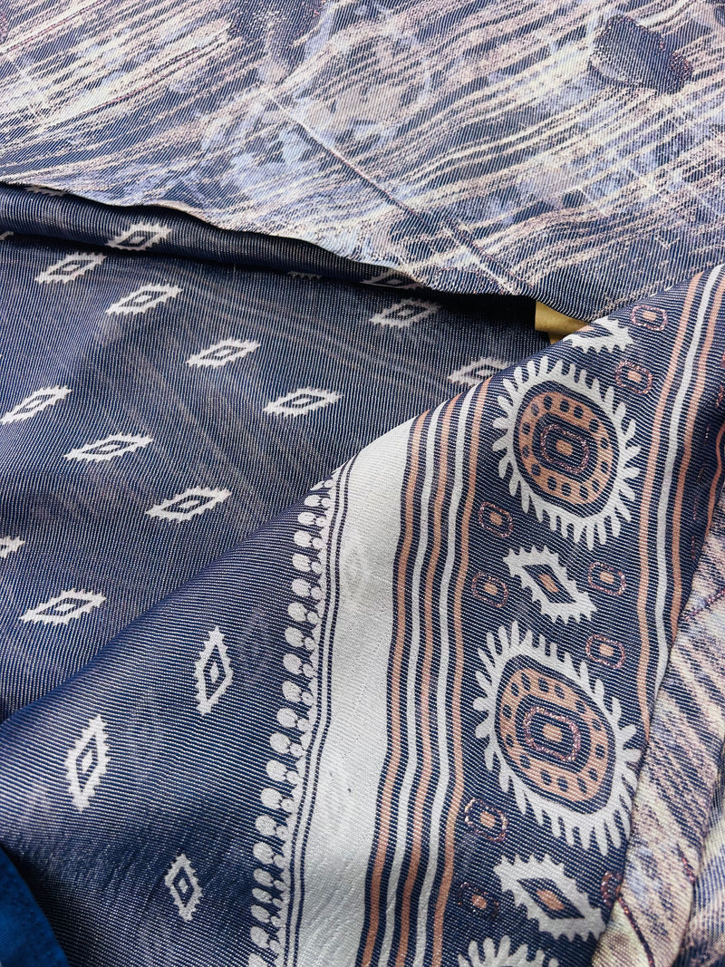Elegant Dark Blue Shimmer Finish Georgette Saree555| KRISA COLLECTIONS Aadi Offer!