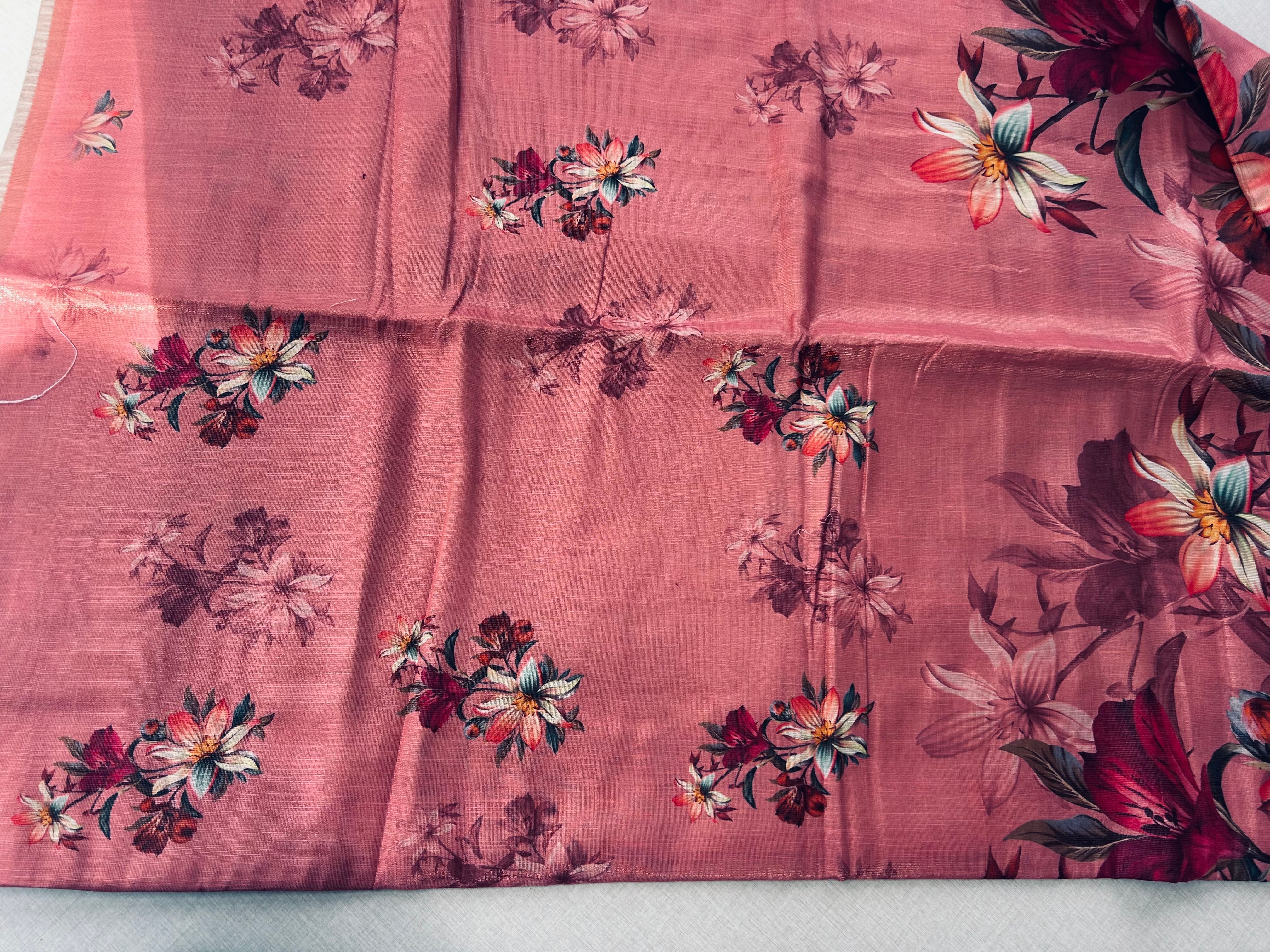 Digital print peach floral print saree with floral print blouse|krisa collections Aadi Offer!