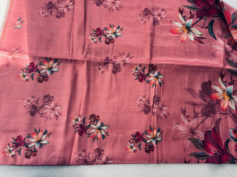 Digital print peach floral print saree with floral print blouse|krisa collections Aadi Offer!