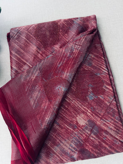 Elegant Maroon Shimmer Finish Georgette Saree555|KRISA COLLECTIONS Aadi Offer!