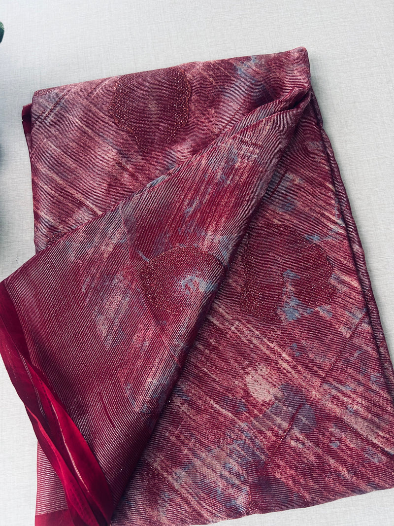 Elegant Maroon Shimmer Finish Georgette Saree555|KRISA COLLECTIONS Aadi Offer!