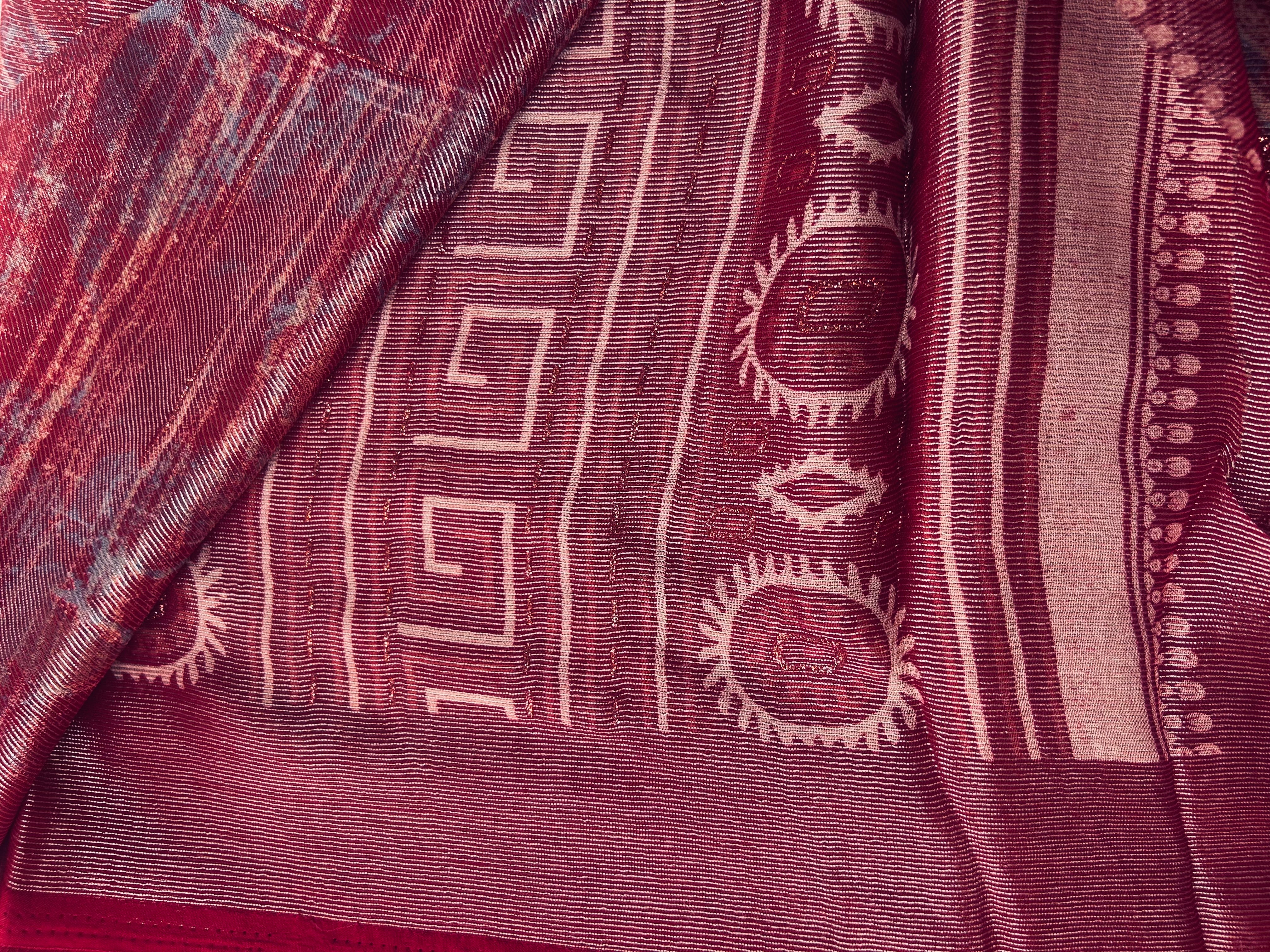 Elegant Maroon Shimmer Finish Georgette Saree555|KRISA COLLECTIONS Aadi Offer!