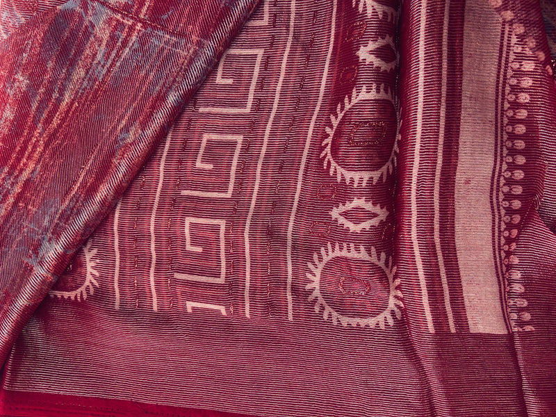 Elegant Maroon Shimmer Finish Georgette Saree555|KRISA COLLECTIONS Aadi Offer!