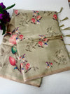 Digital print pale green linen saree with floral print blose|krisa collections Aadi Offer!