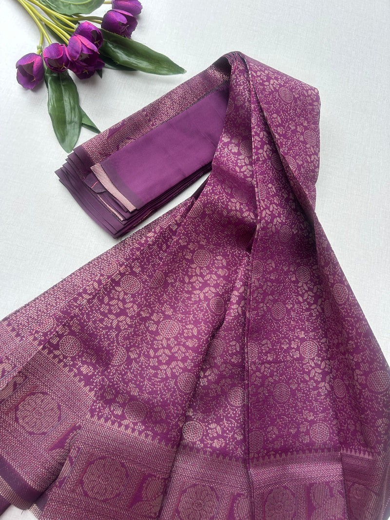 Premium Plum Purple Soft Silk Saree with Rich Zari Weaving & Running Blouse|Aadi Offer Sale| | KRISA COLLECTIONS