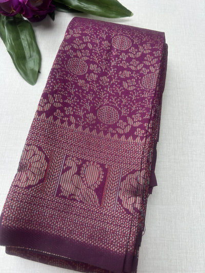 Premium Plum Purple Soft Silk Saree with Rich Zari Weaving & Running Blouse|Aadi Offer Sale| | KRISA COLLECTIONS