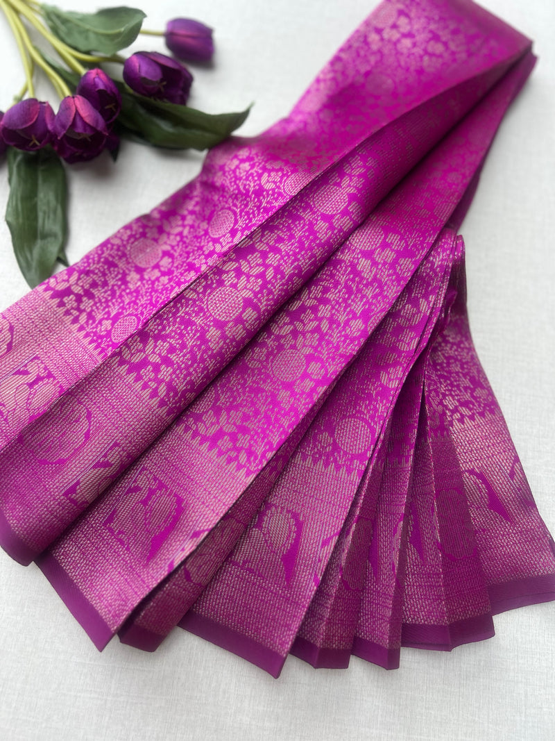 Premium Rani Pink Soft Silk Saree with Rich Zari Weaving & Running Blouse|Aadi Offer Sale| | KRISA COLLECTIONS