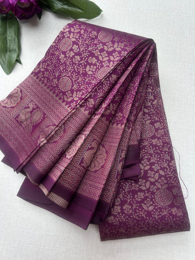 Premium Plum Purple Soft Silk Saree with Rich Zari Weaving & Running Blouse|Aadi Offer Sale| | KRISA COLLECTIONS