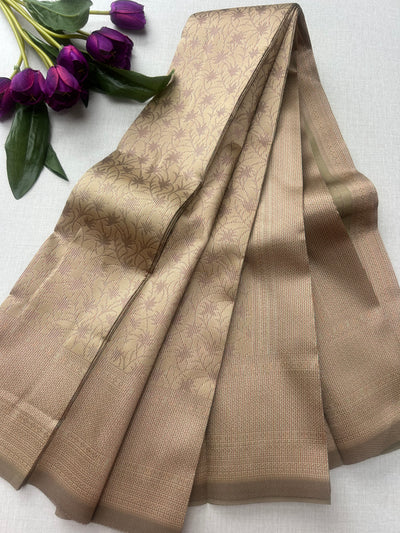 Premium Champagne Gold Soft Silk Saree with Elegant Self Zari Floral Weaving & Running Blouse|Aadi Offer Sale| | KRISA COLLECTIONS