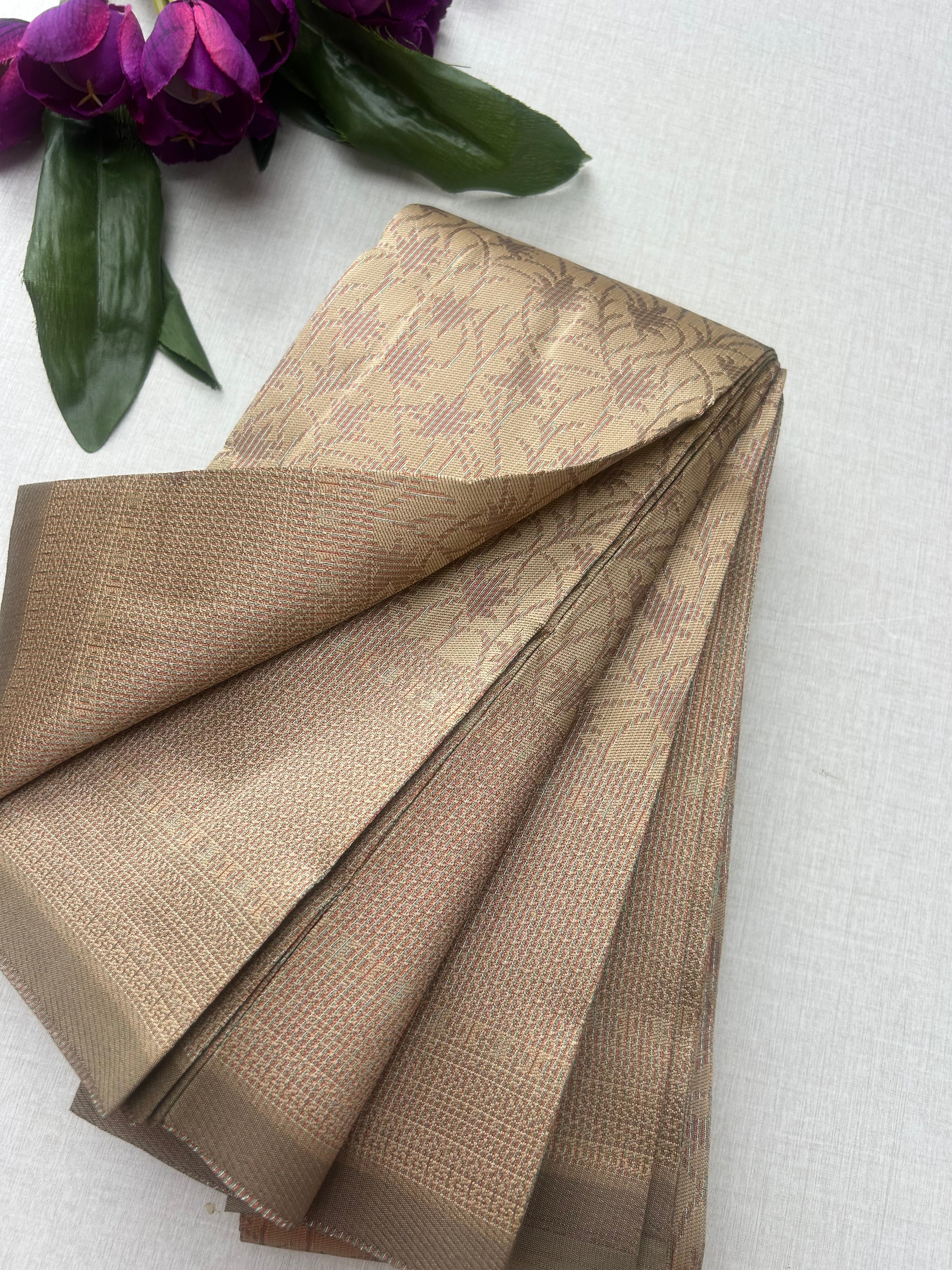 Premium Champagne Gold Soft Silk Saree with Elegant Self Zari Floral Weaving & Running Blouse|Aadi Offer Sale| | KRISA COLLECTIONS