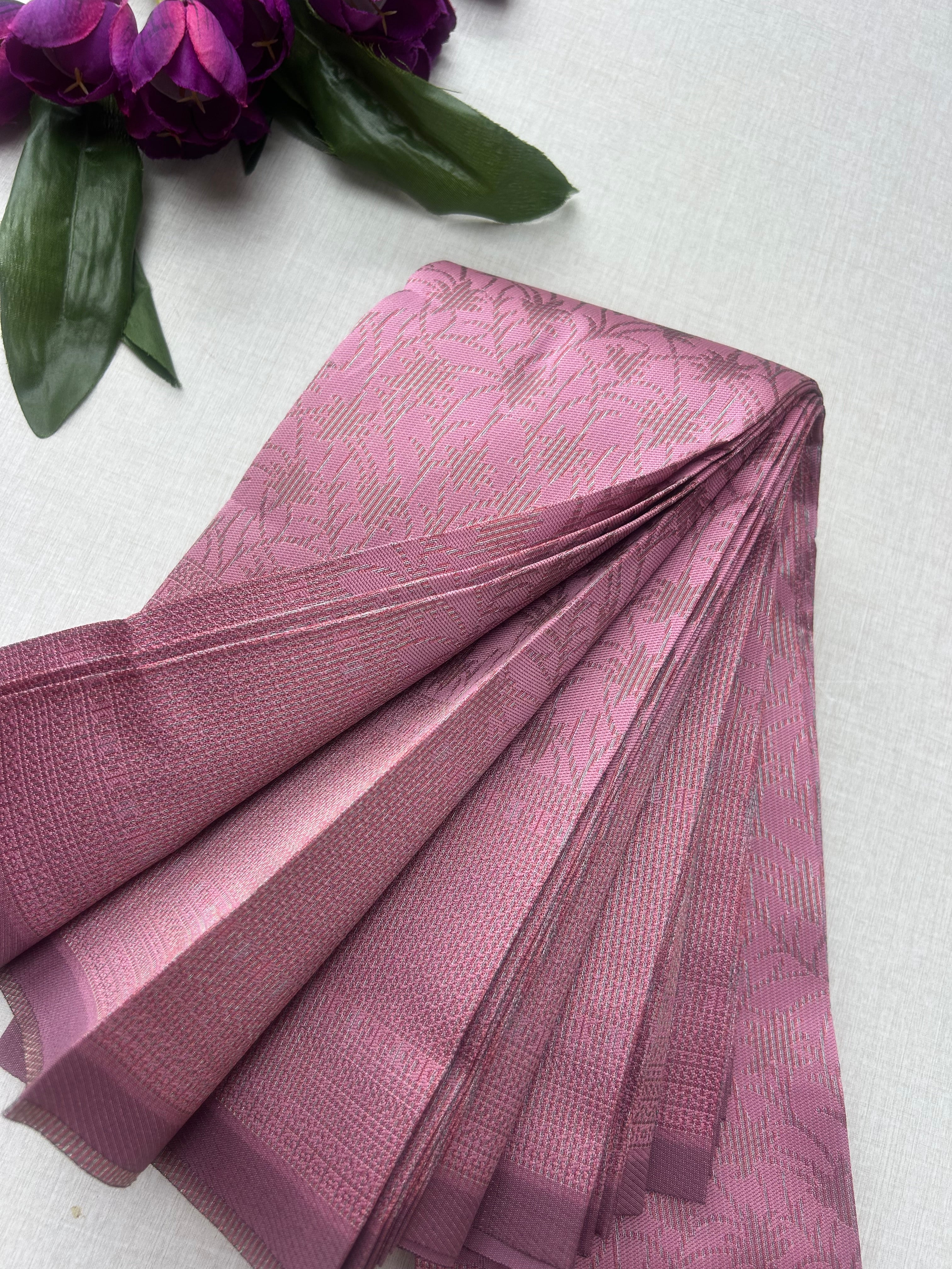 Premium Dusty Rose Pink Soft Silk Saree with Elegant Self Zari Weaving & Running Blouse|Aadi Offer Sale|| KRISA COLLECTIONS