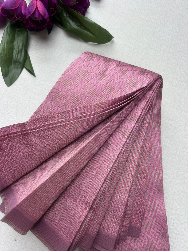 Premium Dusty Rose Pink Soft Silk Saree with Elegant Self Zari Weaving & Running Blouse|Aadi Offer Sale|| KRISA COLLECTIONS