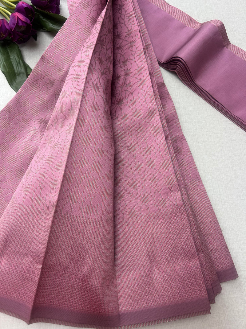 Premium Dusty Rose Pink Soft Silk Saree with Elegant Self Zari Weaving & Running Blouse|Aadi Offer Sale|| KRISA COLLECTIONS
